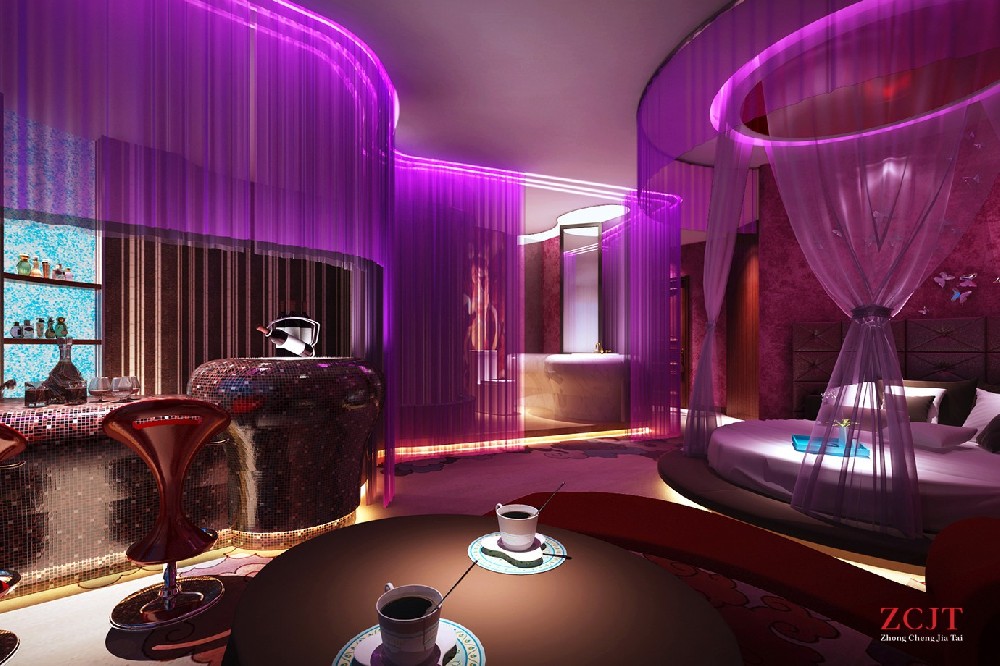 情侣酒店客房设计、粉色室内空间设计